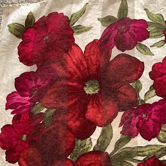 Vintage Oscar de la Renta Silk Cream White and Dark Purple Square Scarf - Picture 6 of 7